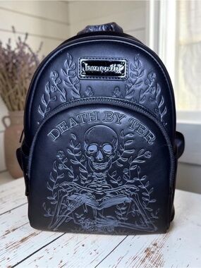 Loungefly Black Embossed Skull & Botanical Mini Backpack
